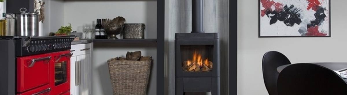 Gaskamin Odense Modell freistehender dreiseitiger Gaskaminofen